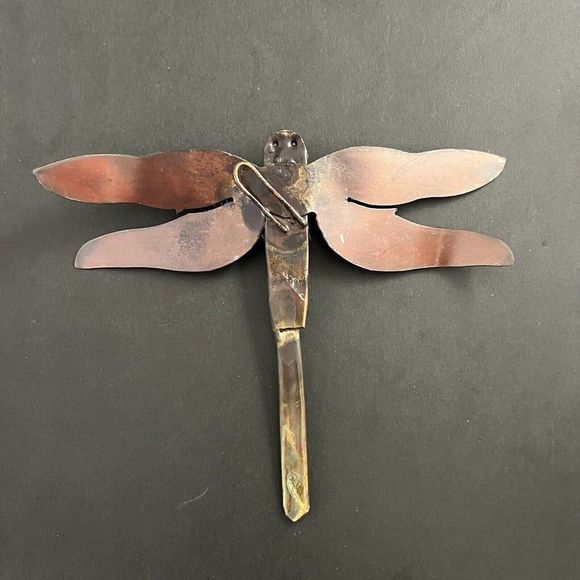 Flame Painted Copper Dragonfly Wall Hanging Decor Artisan Handmade Small 6” X 5” - Picture 6 of 6